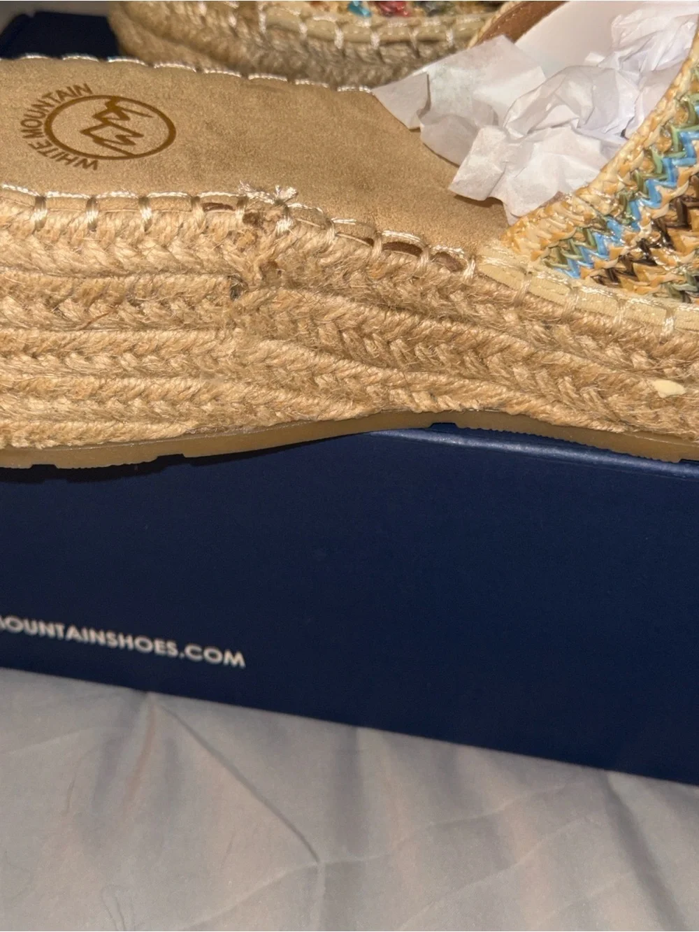 White Mountain Tan Wedge Slide Sandals with Multicolor Crochet & Crystal Accents - Picture 7 of 8